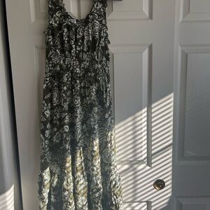 Patrons of Peace Olive and Cream Floral Maxi Dress
